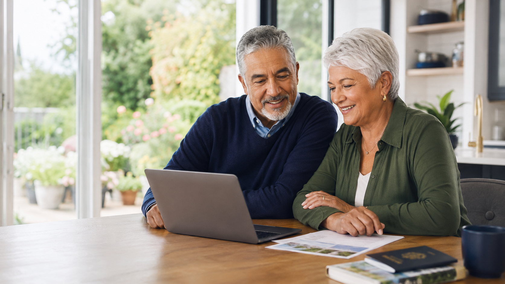 A retired couple reviewing their retirement plan together