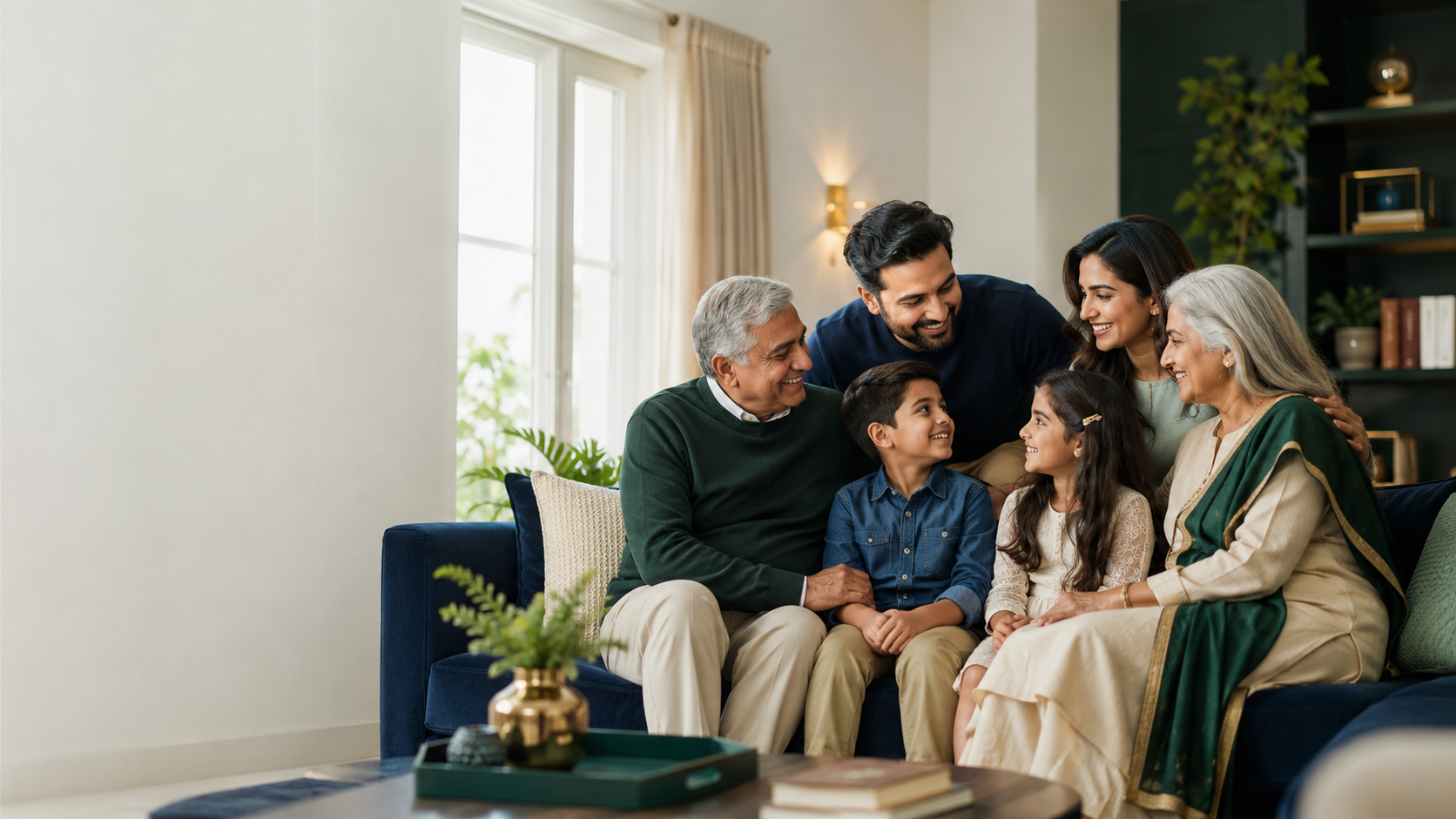 A multigenerational family spending time together at home